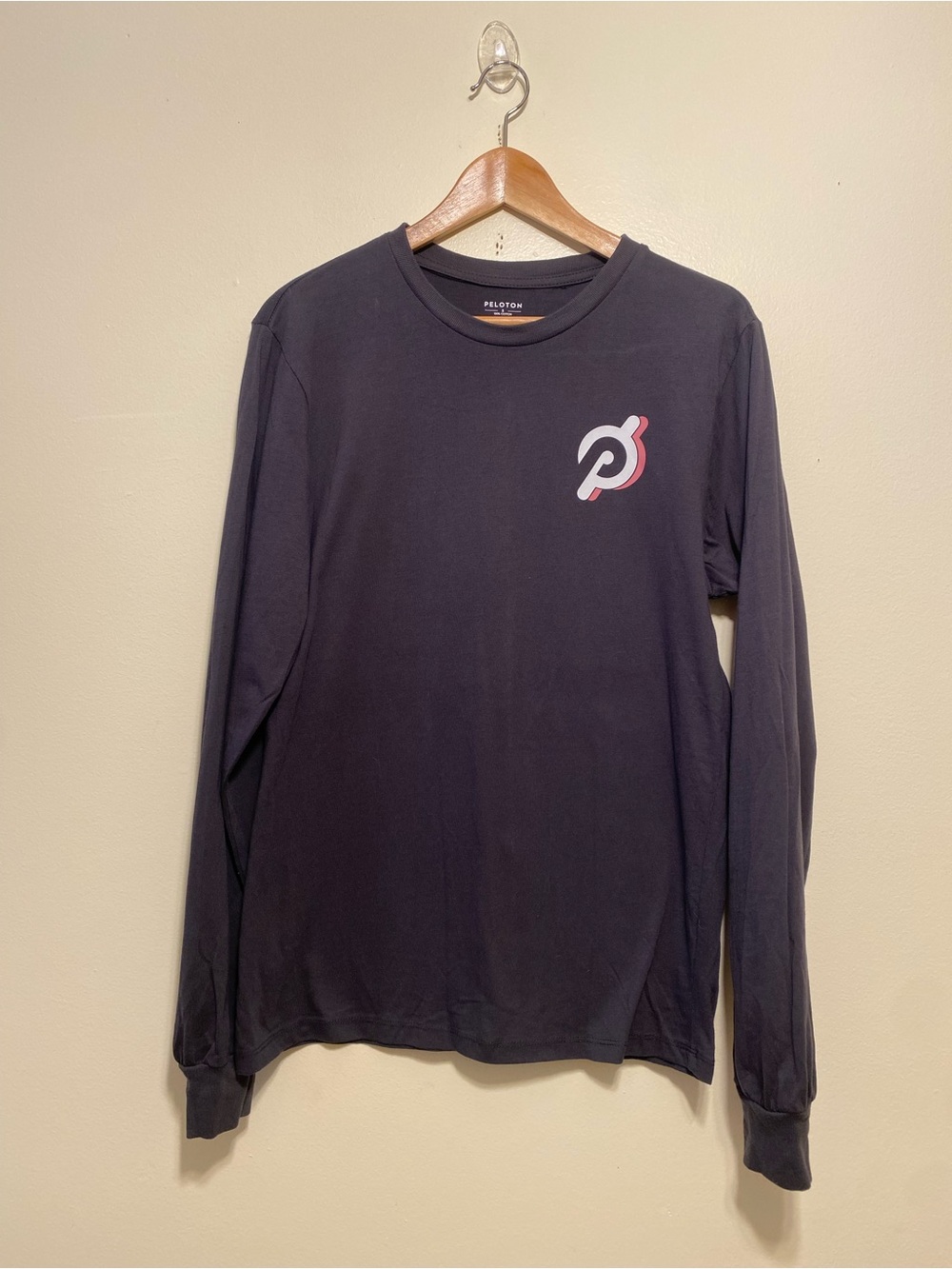 Peloton Gray  Long-Sleeve Tee with Pink Accent Logo. Size S